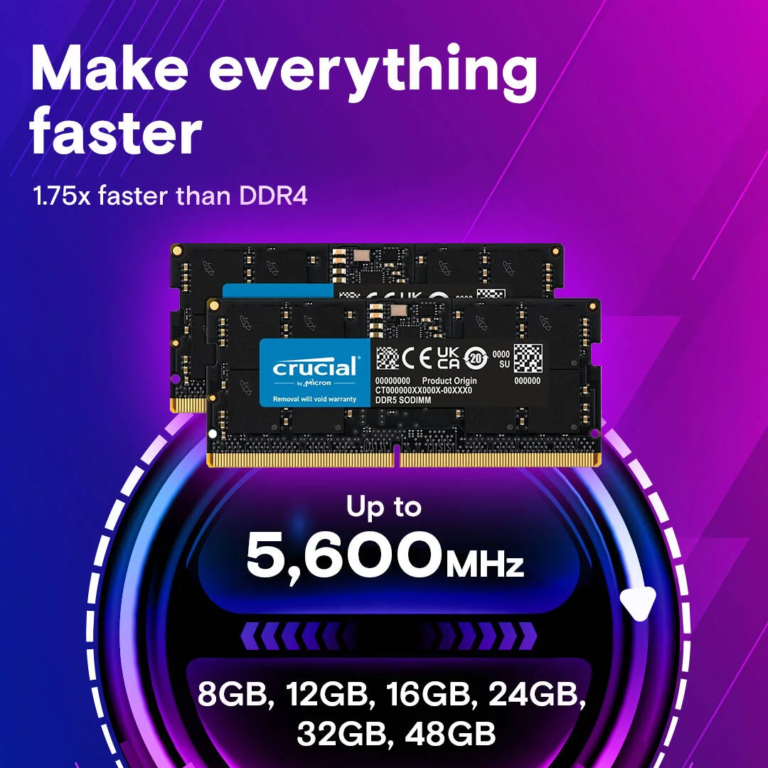 Crucial CT48G56C46S5 Crucial 48GB DDR5-5600 SODIMM CL46 (16Gbit) view 2