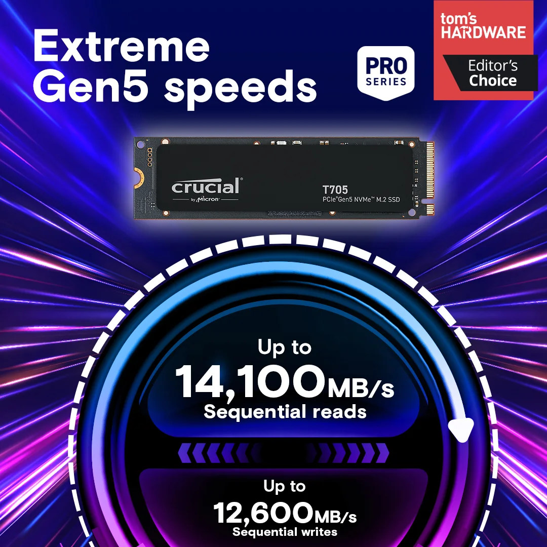 Crucial New 2024 T705 4TB PCIe Gen5 NVMe M.2 SSD CT4000T705SSD3 view 2