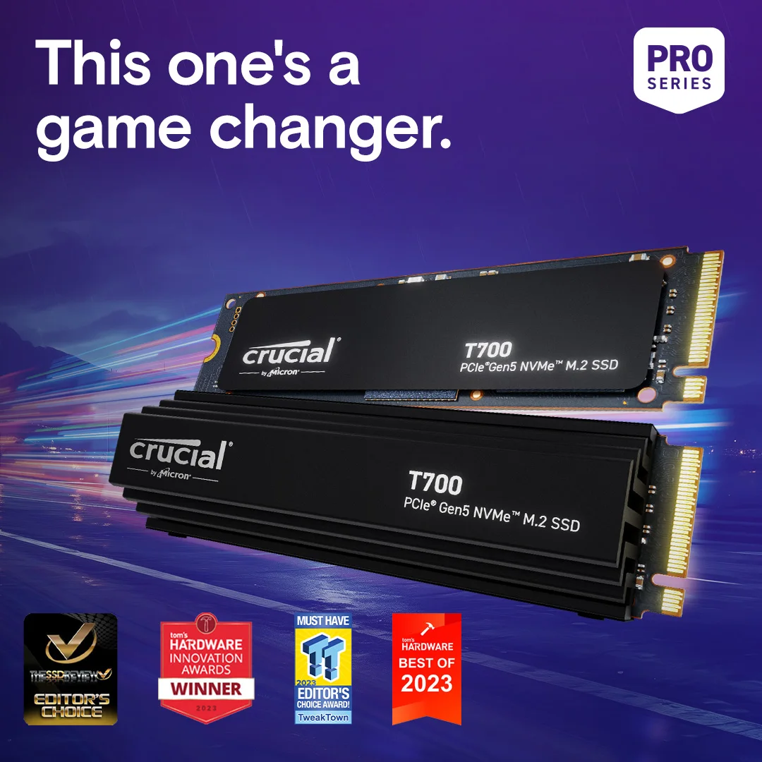 Crucial T700 2TB PCIe Gen5 NVMe M.2 SSD WITH HEATSINK CT2000T700SSD5 view 3