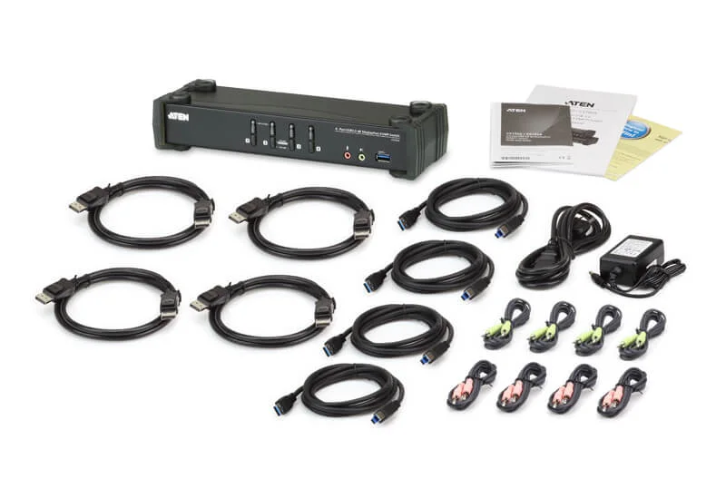 ATEN CS1924 4-Port USB 3.0 4K DisplayPort KVMP Switch with Cables