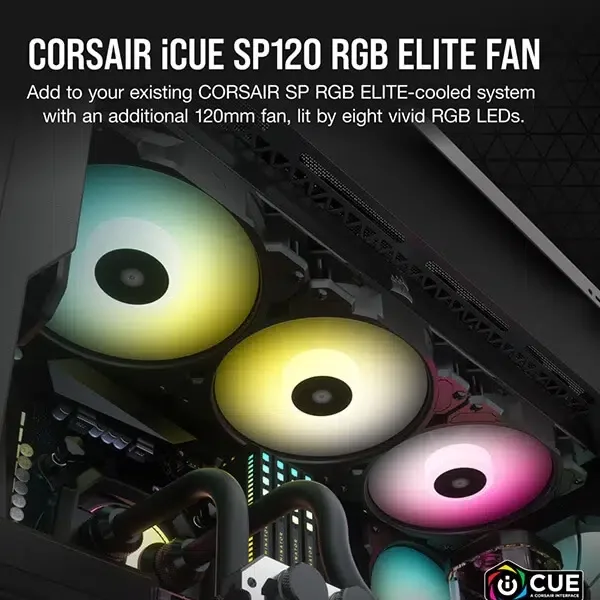 CORSAIR iCUE SP120 RGB ELITE Performance 120mm PWM Single Fan,Black view 2