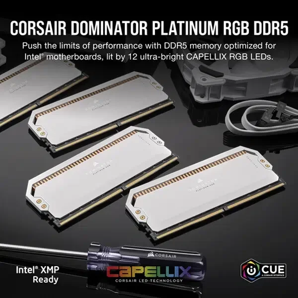 Corsair Dominator Platinum RGB DDR5 32GB (2x16GB) 5600MHz C36 Intel Desktop Memory (Onboard Voltage Regulation, CORSAIR DHX Cooling, 12 Ultra-Bright CAPELLIX RGB LEDs) White (CMT32GX5M2B5600C36W) view 2