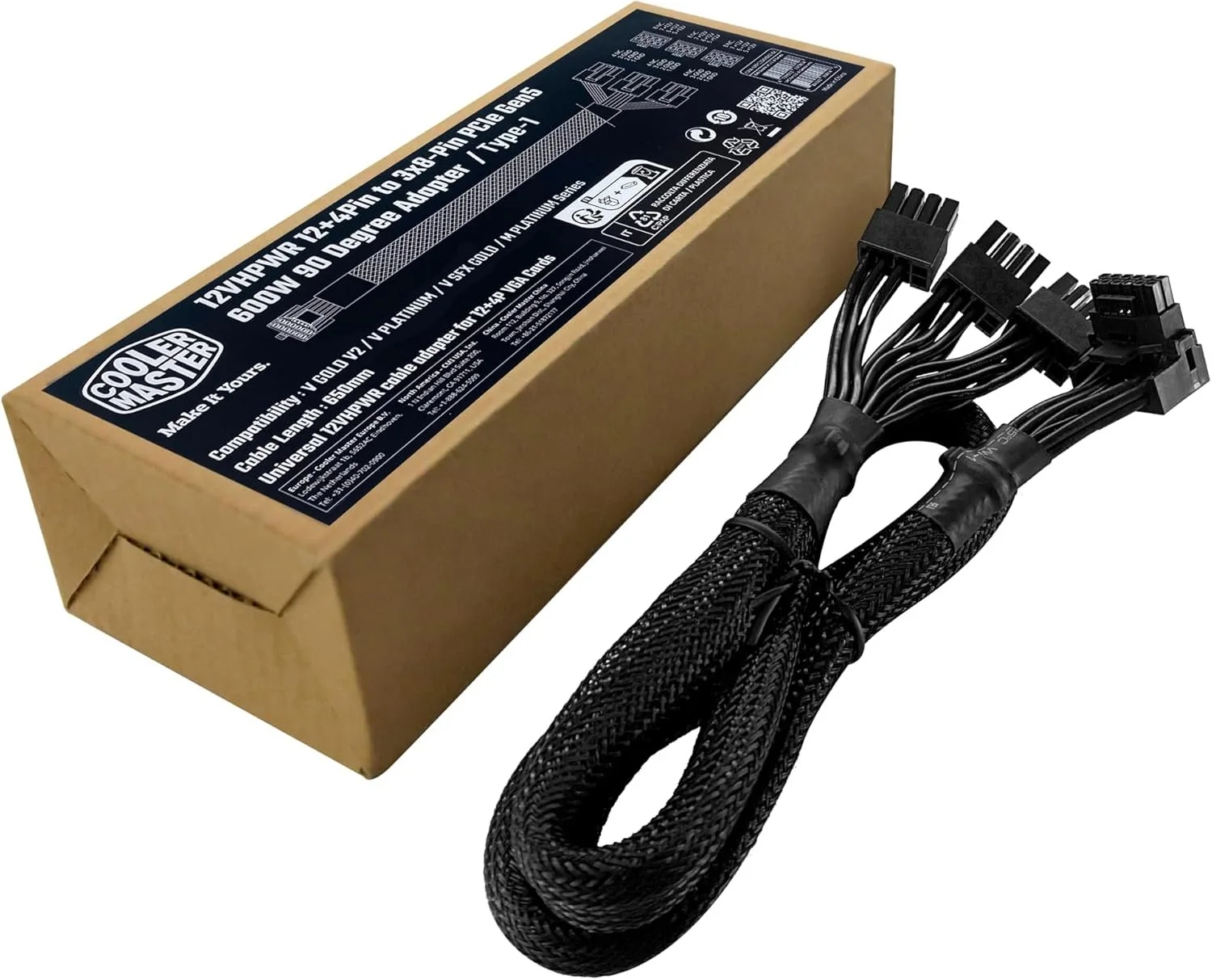 Cooler Master 12VHPWR Adapter Cable Type 1, GeForce RTX 40 Series, 90-Degree 12+4 Pin PCIe 5.0, 650m