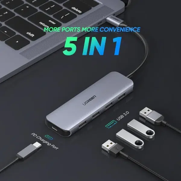UGREEN CM219-70336 Ugreen USB C Hub 4 Ports USB 3.1 Type C to USB 3.0 Hub Adapter with Micro USB for MacBook Pro, iMac view 2