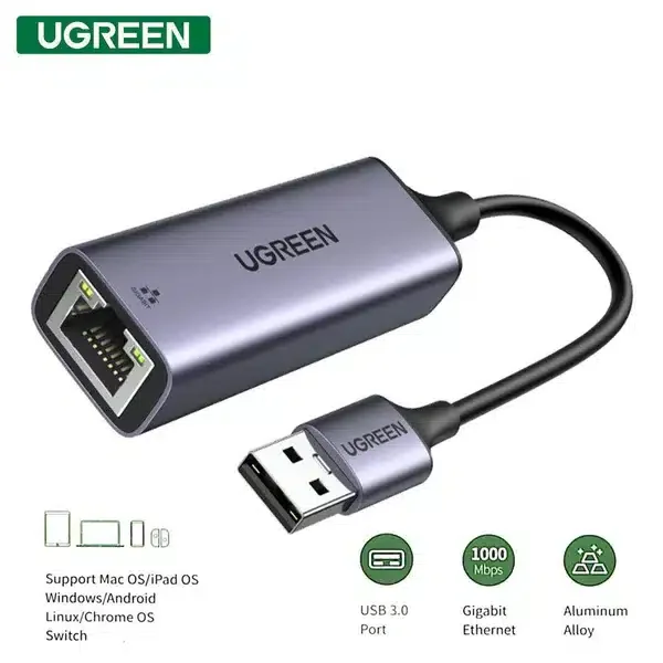 UGREEN CM209-50922 Ugreen USB 3.0 to Network Gigabit RJ45 LAN 1000Mbps Adapter Converter Gray