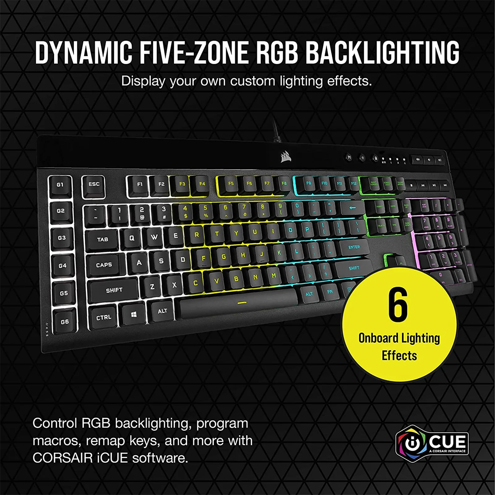 CORSAIR K55 PRO LITE RGB Gaming Keyboard, Backlit RGB LED, Black view 2