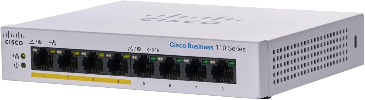 Cisco CBS110 Unmanaged 8-port GE, Partial PoE, Desktop, Ext PS (CBS110-8PP-D-UK)