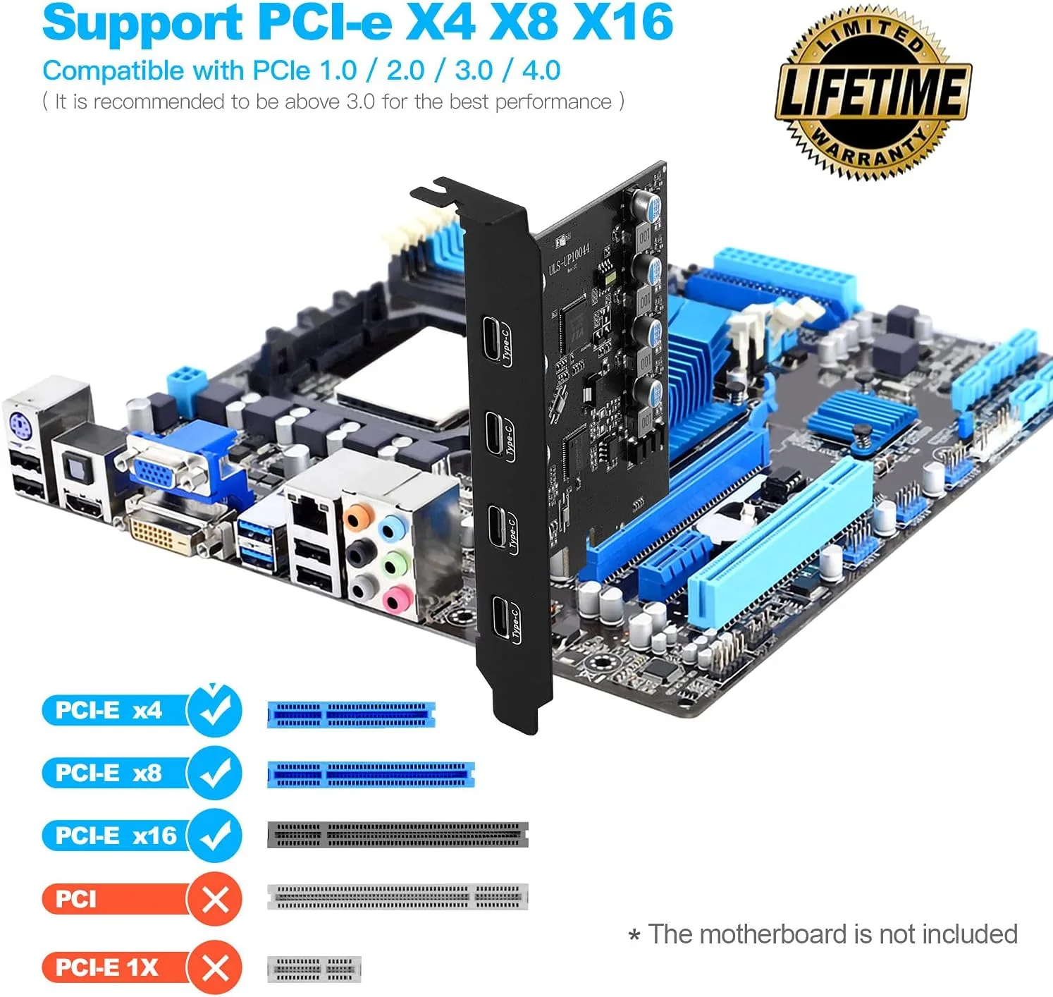 ULANSEN ASM3124 PCIe Gen3 x2 USB 3.2/3.1 Card - PCI Express to 4-Port Type C HUB