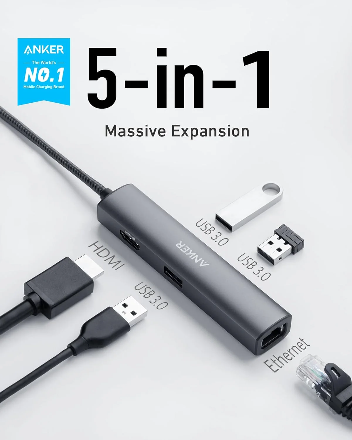 ANKER A8338HA1 Anker PowerExpand+ 5-in-1 USB-C Ethernet Hub