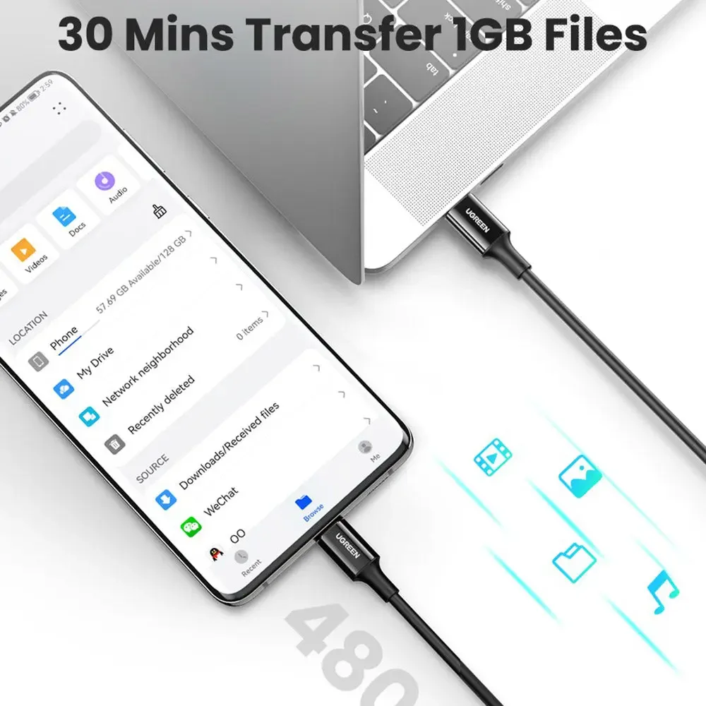UGREEN 90120 UGREEN US316 USB-C To USB-C 3M Black 100W Data Cable (Braided) view 2