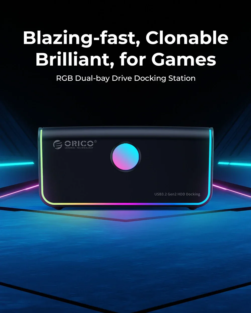 ORICO 8818C3 ORICO 8818C3 2.5in 3.5in 1 BAY USB3.2 HDD DOCKING STATION RGB with Power