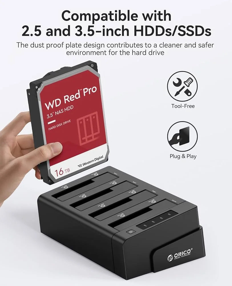 Orico 2.5 / 3.5 inch 4 Bay USB3.0 1 to 3 Clone Hard Drive Dock 1) Supported HDD: 2.5''&3.5'' SATA HD