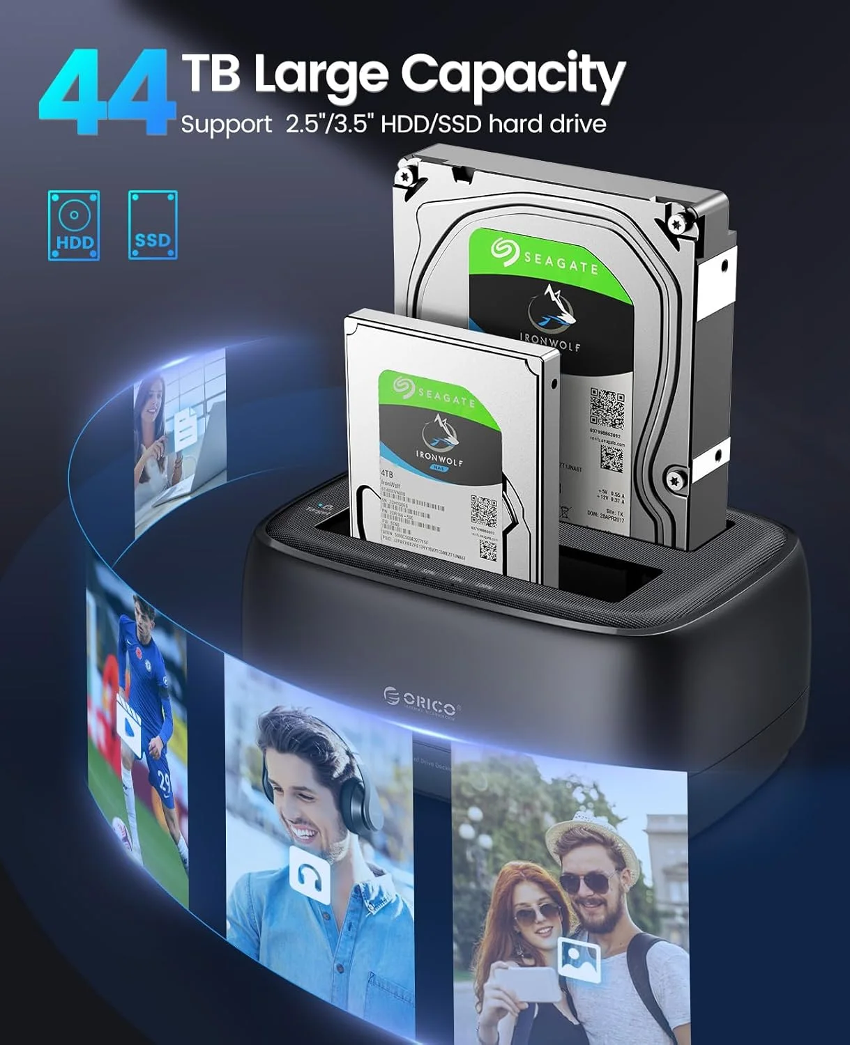 Orico 2.5 / 3.5 inch 2 Bay USB3.0 1 to 1 Clone Hard Drive Dock 1) Supported HDD: 2.5''&3.5'' SATA HD