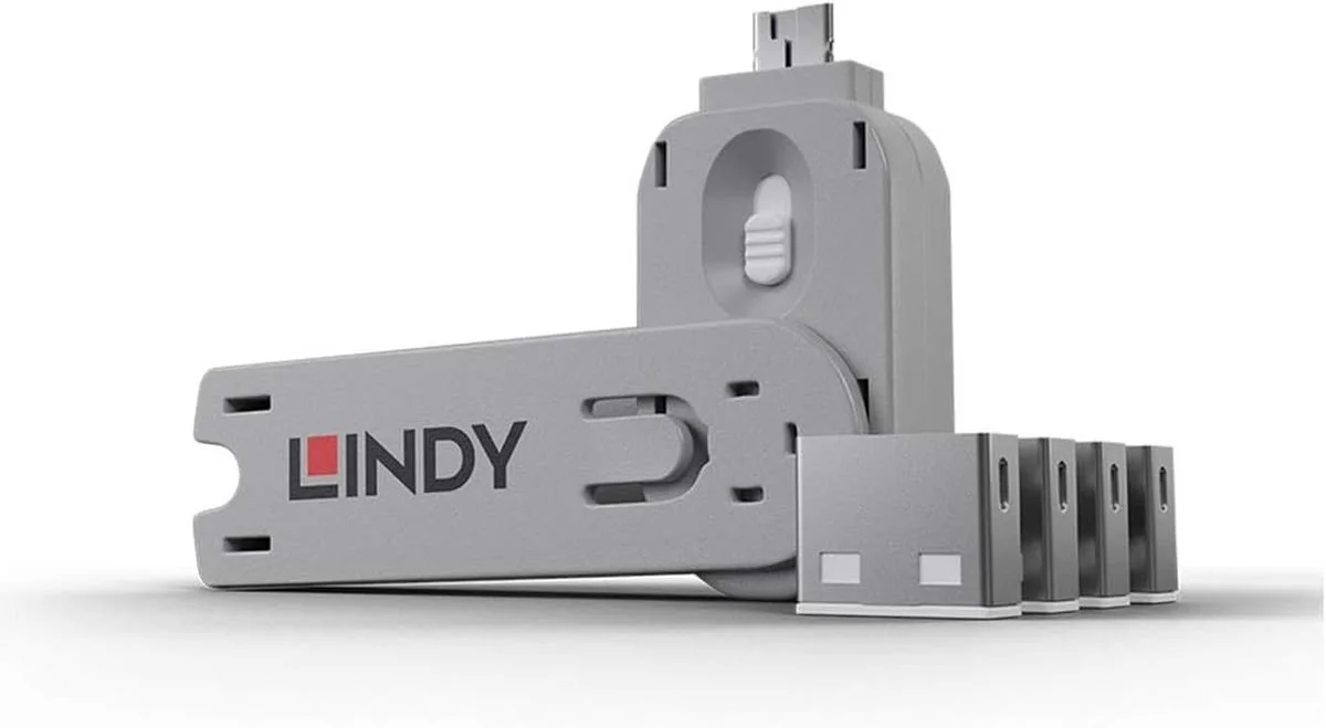 Lindy 40454 4x USB Port Blocker w 1 Key WHITE | 40454