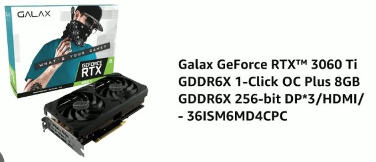 GALAX GeForce RTX 3060 8GB 1-Click OC 8GB GDDR6 192-bit DP*3/HDMI - GLX 1024