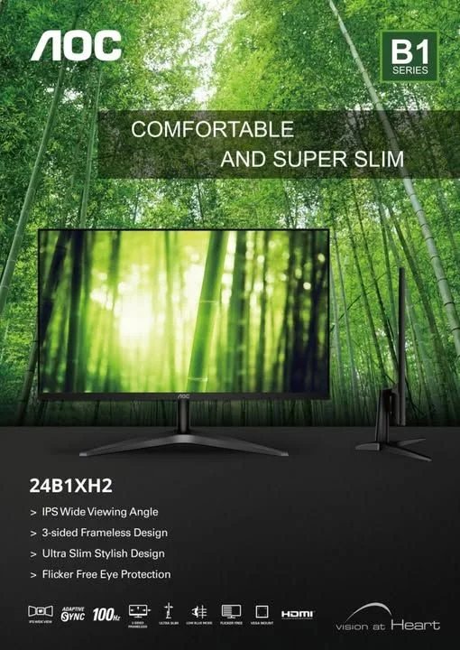 AOC 24B1XH5 IPS 23.8" wide, VGA, HDMI, Flicker Free, Frameless, 75Hz