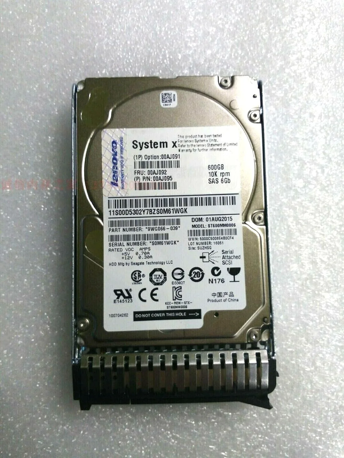 LENOVO 00AJ092 - 600GB 10K 6Gbps SAS 2.5in G3HS HDD