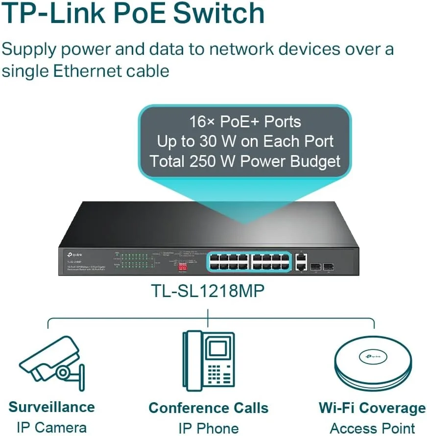 TP-Link TL-SL1218P 16 PT 10/100MBPS POE+ SWITCH /+2 GIGA PORT