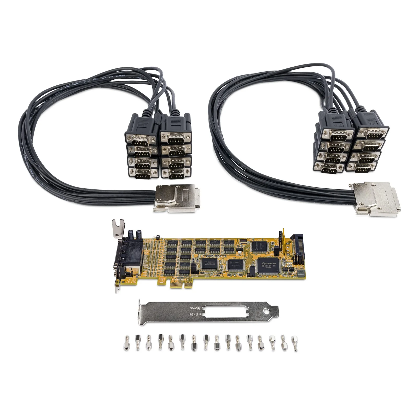 Startech.Com 16 Port PCI Express Serial Card StarTech.com Multiport Serial Adapter - Yellow - TAA Compliant - PCI Express x1 - 16 x DB-9 RS-232 - Serial - 921.60 kbit/s - Plug-in Card