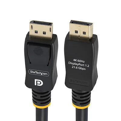 Startech.Com 5M DISPLAYPORT CABLE WITH LATCHES M/M StarTech.com 5m (15ft) DisplayPort 1.2 Cable, 4K x 2K UHD VESA Certified DisplayPort Cable, DP Cable/Cord for Monitor, w/ Latches - Cable for Audio/Video Device, Monitor, Projector, Workstation - First End: 1 x 20-pin DisplayPort 1.2 Digital Audio/Video - Male - Second End: 1 x 20-pin DisplayPort 1.2 Digital Audio/Video - Male - 21.6 Gbit/s - Supports up to4096 x 2160 - Shielding - Gold Plated Connector - 28 AWG - Black
