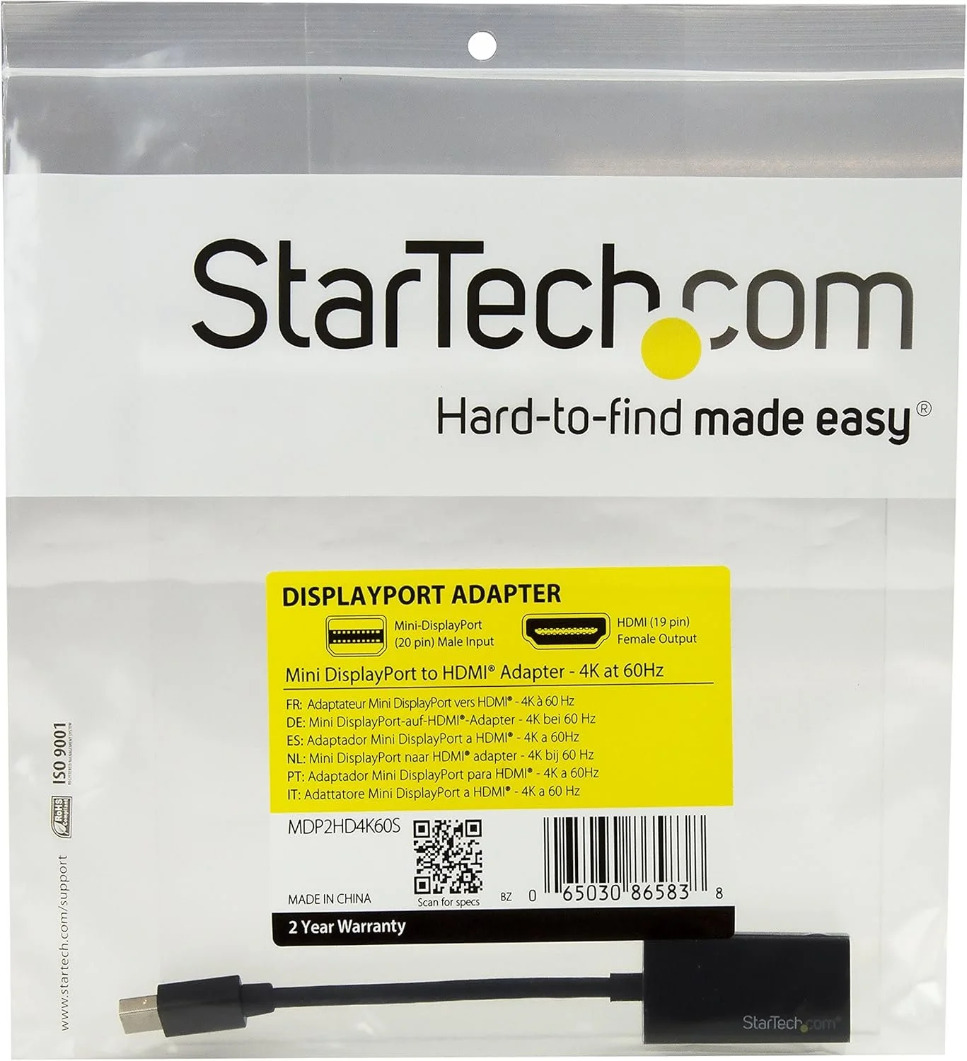 Startech.Com MINI DISPLAYPORT TO HDMI ADAPTER 4K 60HZ StarTech.com Mini DisplayPort to HDMI Adapter, Active Mini DP 1.4 to HDMI 2.0 Video Converter for Monitor/Display, 4K 60Hz, mDP to HDMI - 1 x 20-pin Mini DisplayPort 1.2 Digital Audio/Video - Male - 1 x 19-pin HDMI 2.0 Digital Audio/Video - Female - Nickel Connector - Black