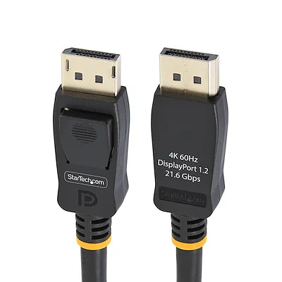 Startech.Com 10 ft DisplayPort Cable with Latches M/M StarTech.com 10ft (3m) DisplayPort 1.2 Cable, 4K x 2K UHD VESA Certified DisplayPort Cable, DP Cable/Cord for Monitor, w/ Latches - Cable for Audio/Video Device, Monitor, Notebook, Workstation, Projector - First End: 1 x 20-pin DisplayPort 1.2 Digital Audio/Video - Male - Second End: 1 x 20-pin DisplayPort 1.2 Digital Audio/Video - Male - 21.6 Gbit/s - Supports up to4096 x 2160 - Shielding - Gold Plated Connector - CMG - 28 AWG - Black