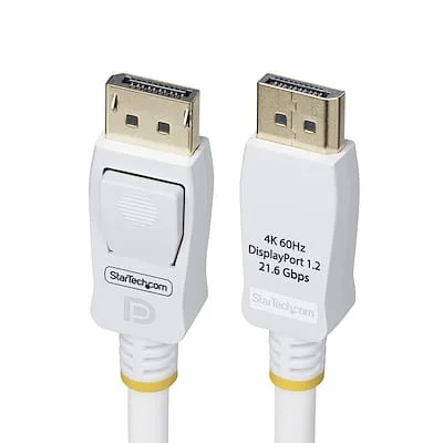 Startech.Com 6ft White VESA Certified DP 1.2 Cable StarTech.com 1.83 m DisplayPort A/V Cable - 1 - Cable for Audio/Video Device, Monitor, Docking Station, Workstation - First End: 1 x 20 pin Displayport 1.2 Digital Audio/Video - Male - Second End: 1 x 20 pin Displayport 1.2 Digital Audio/Video - Male - 21.6 Gbit/s - Supports up to3840 x 2160 - Shielding - Nickel Plated Connector - VW-1 - 28 AWG - White